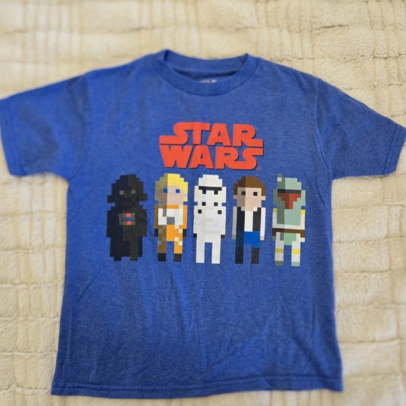 Star Wars S(6/7) Blue Pixel Art Characters Kids Tee EUC - Picture 2 of 4